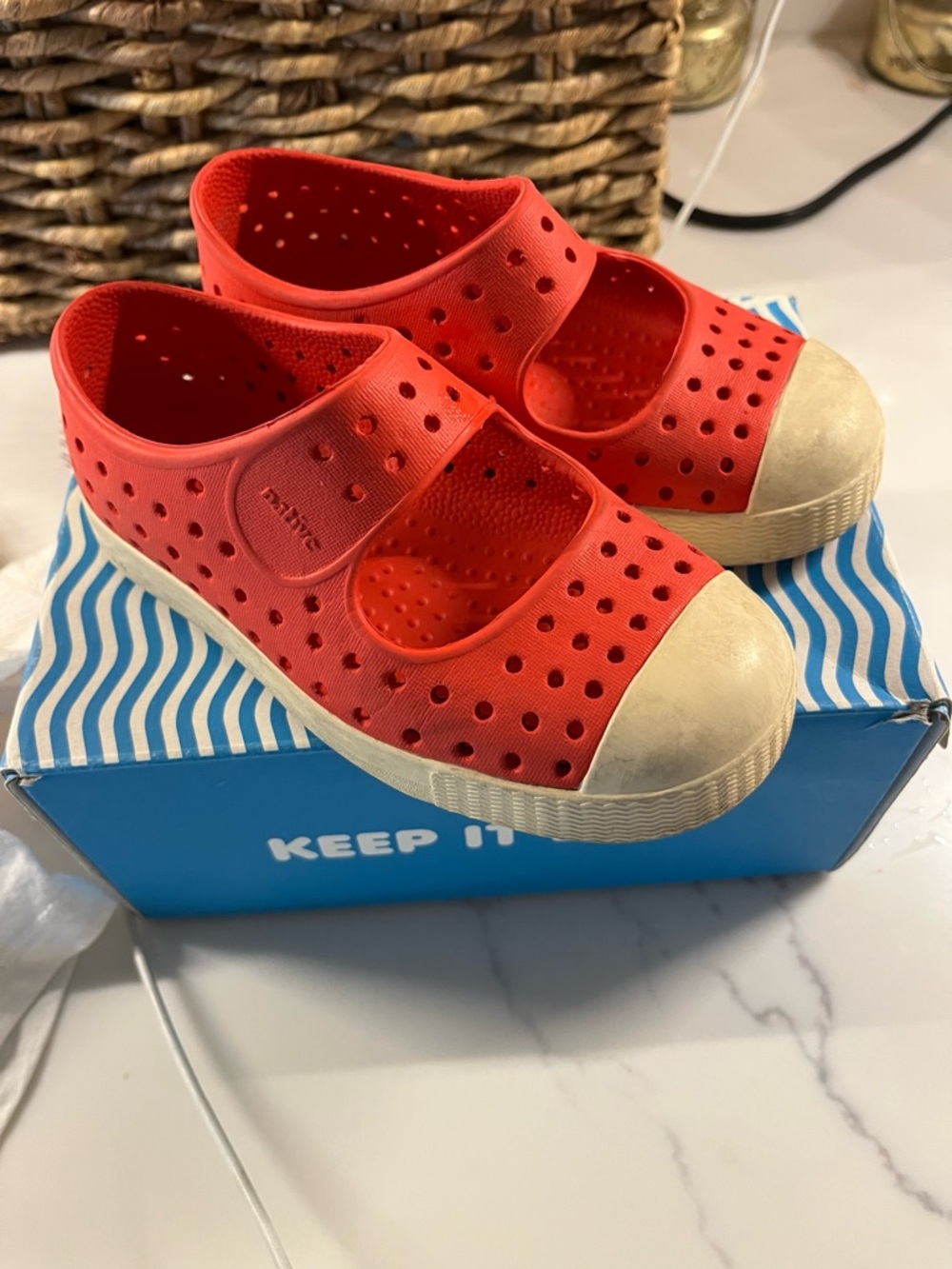 Native Kids Red Water-Friendly Mary Jane Shoes with Beige Toe